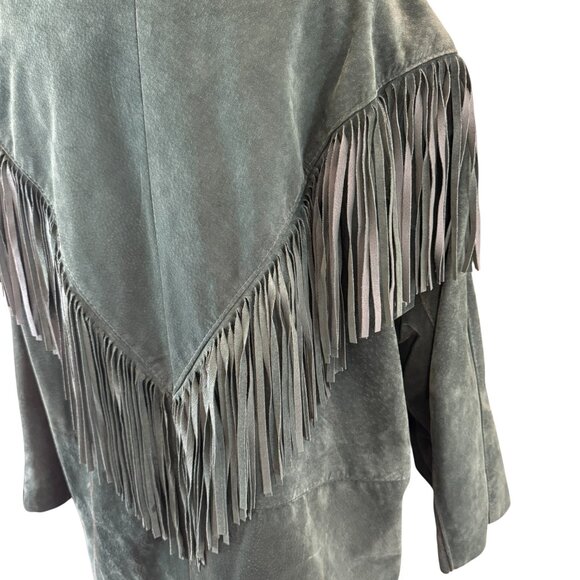 Green Suede Fringe Leather Jacket - Picture 4 of 10